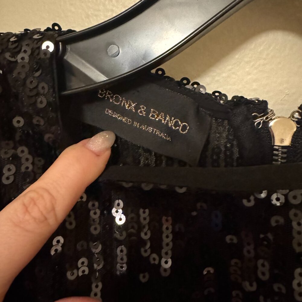 Bronx and Banco Black Sequin Mini with Feather Trim - Picture 5 of 6